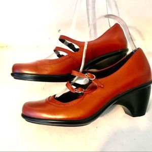 Dansko Fynn Red Mary Jane Chunky Heels Leather